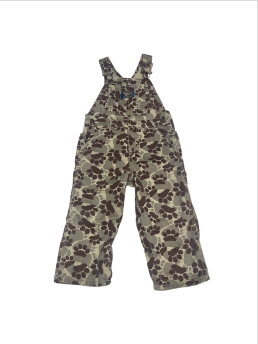Oshkosh B'Gosh 18 months Vestbak Overalls Brown Dog Paw Print Camouflage Camo